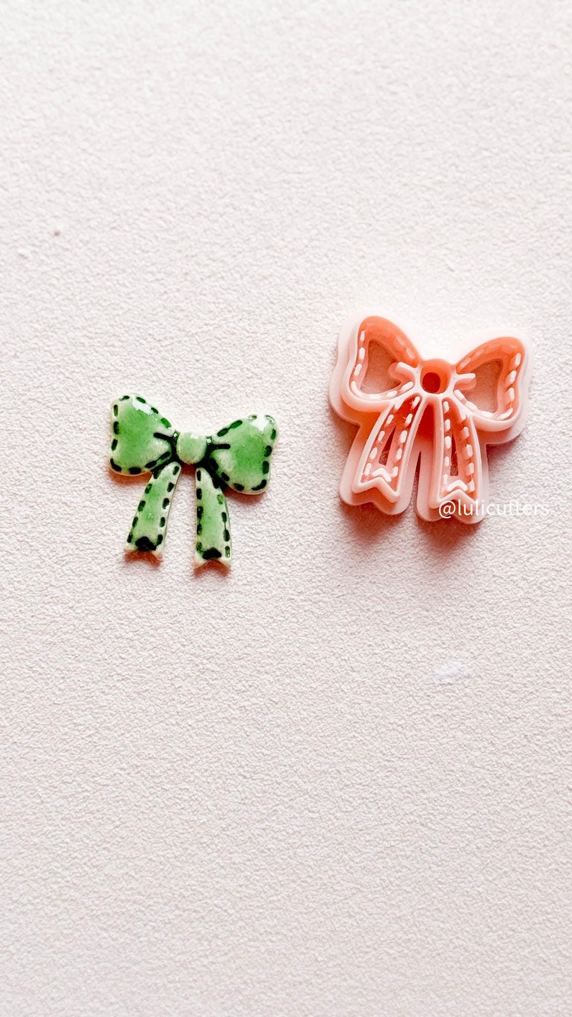 Stitched Bow Clay Cutter 25mm Faux Stitch Detail for Earrings or Charms