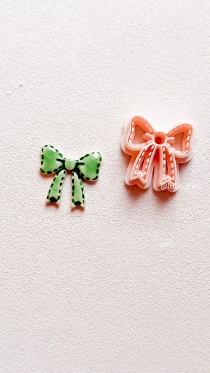 Stitched Bow Clay Cutter 25mm Faux Stitch Detail for Earrings or Charms