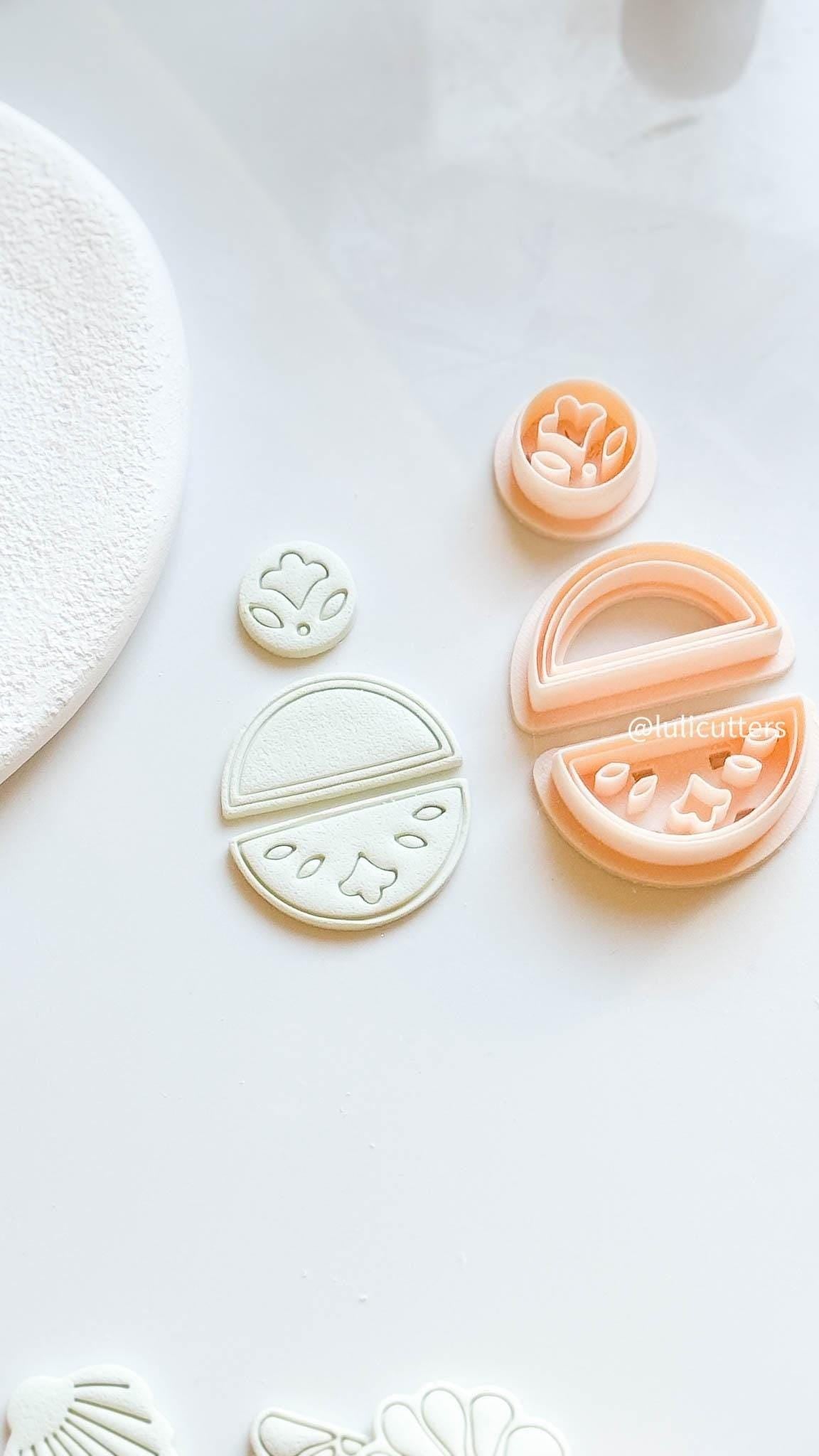 Folk Floral Clay Cutter Set Includes Imprint Circle Topper + 2 different Half Circle Base