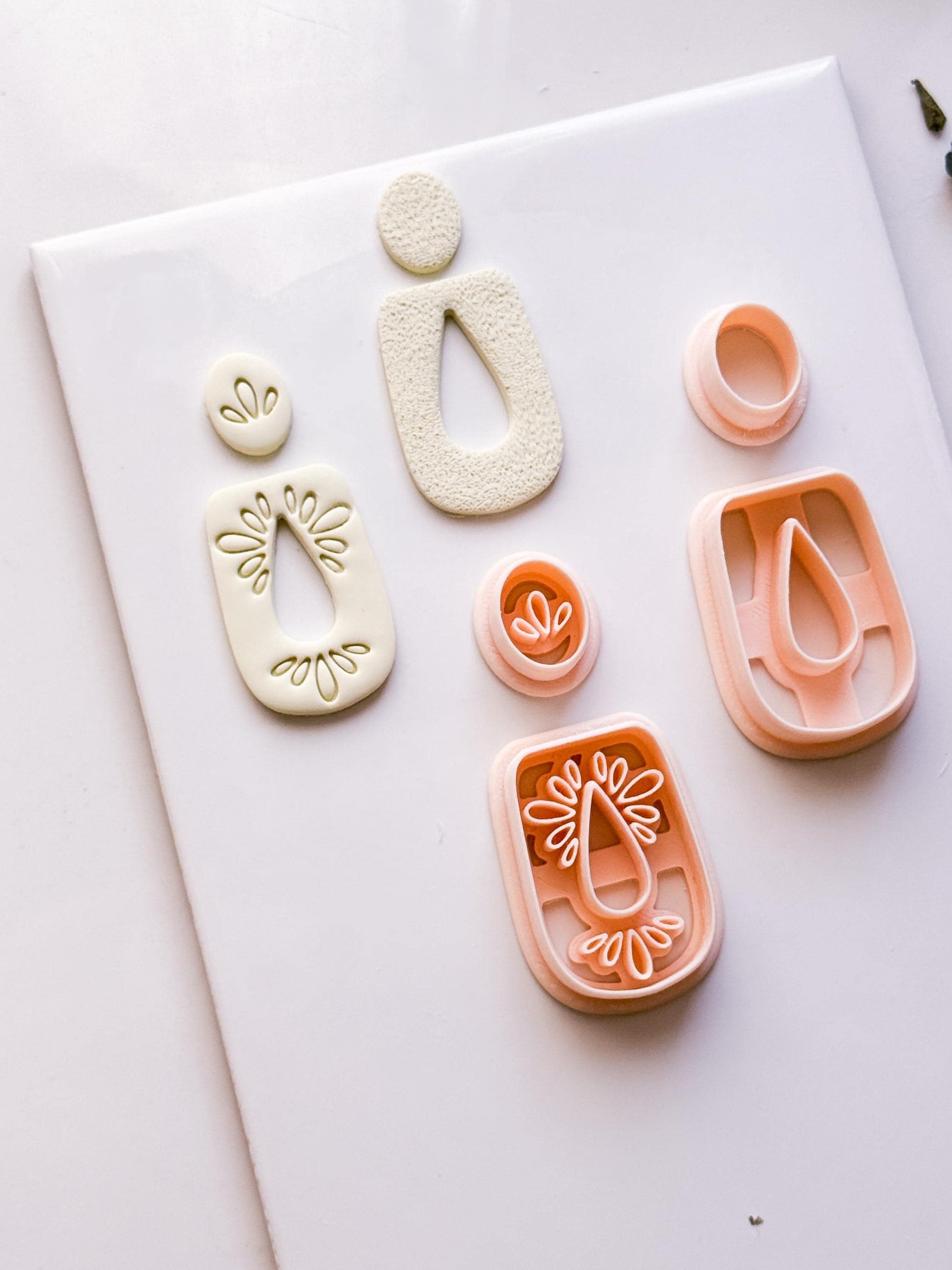 Teardrop Frame Clay Earring Cutters: Plain & Floral Polymer Clay Set