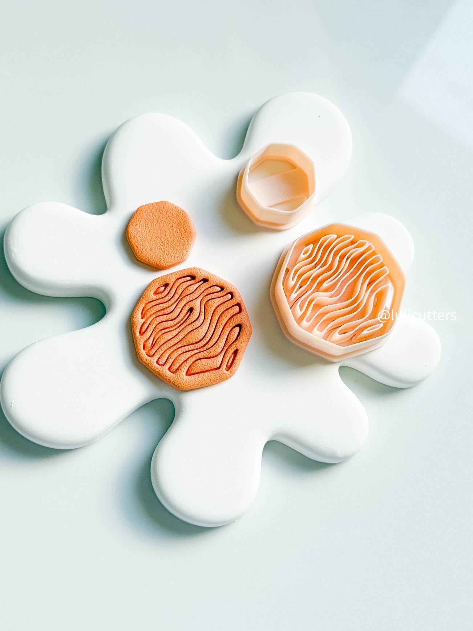 Wavy Line Octagon Clay Cutter Set: Polymer Clay Earring Tool