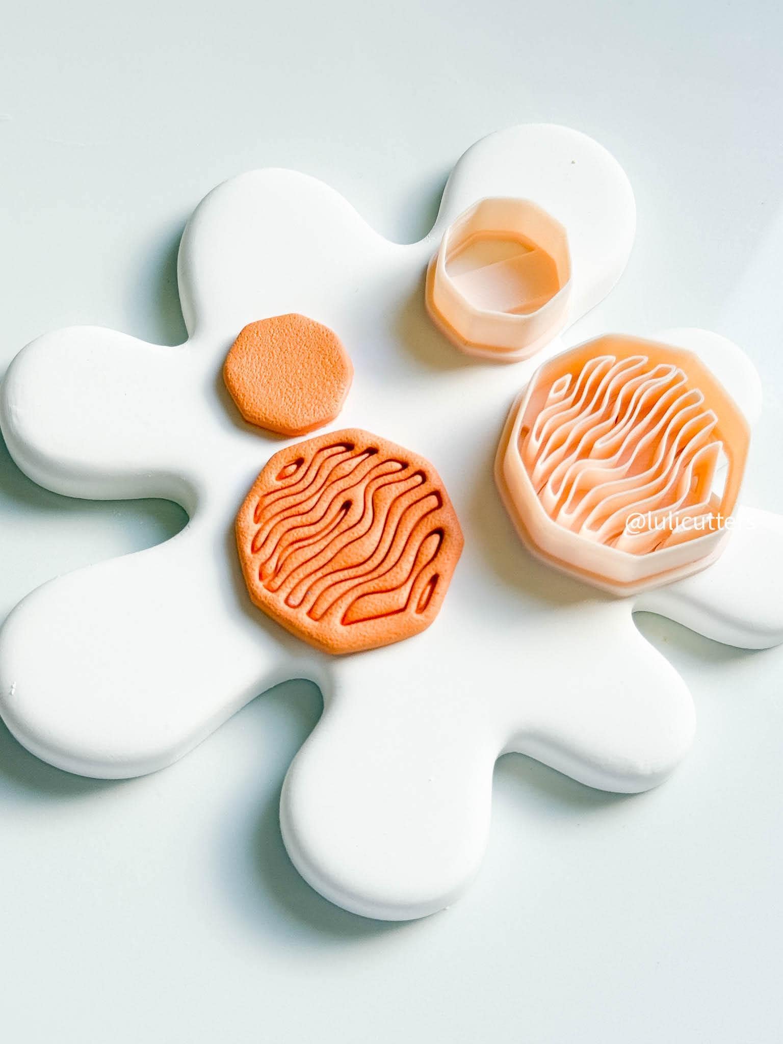 Wavy Line Octagon Clay Cutter Set: Polymer Clay Earring Tool