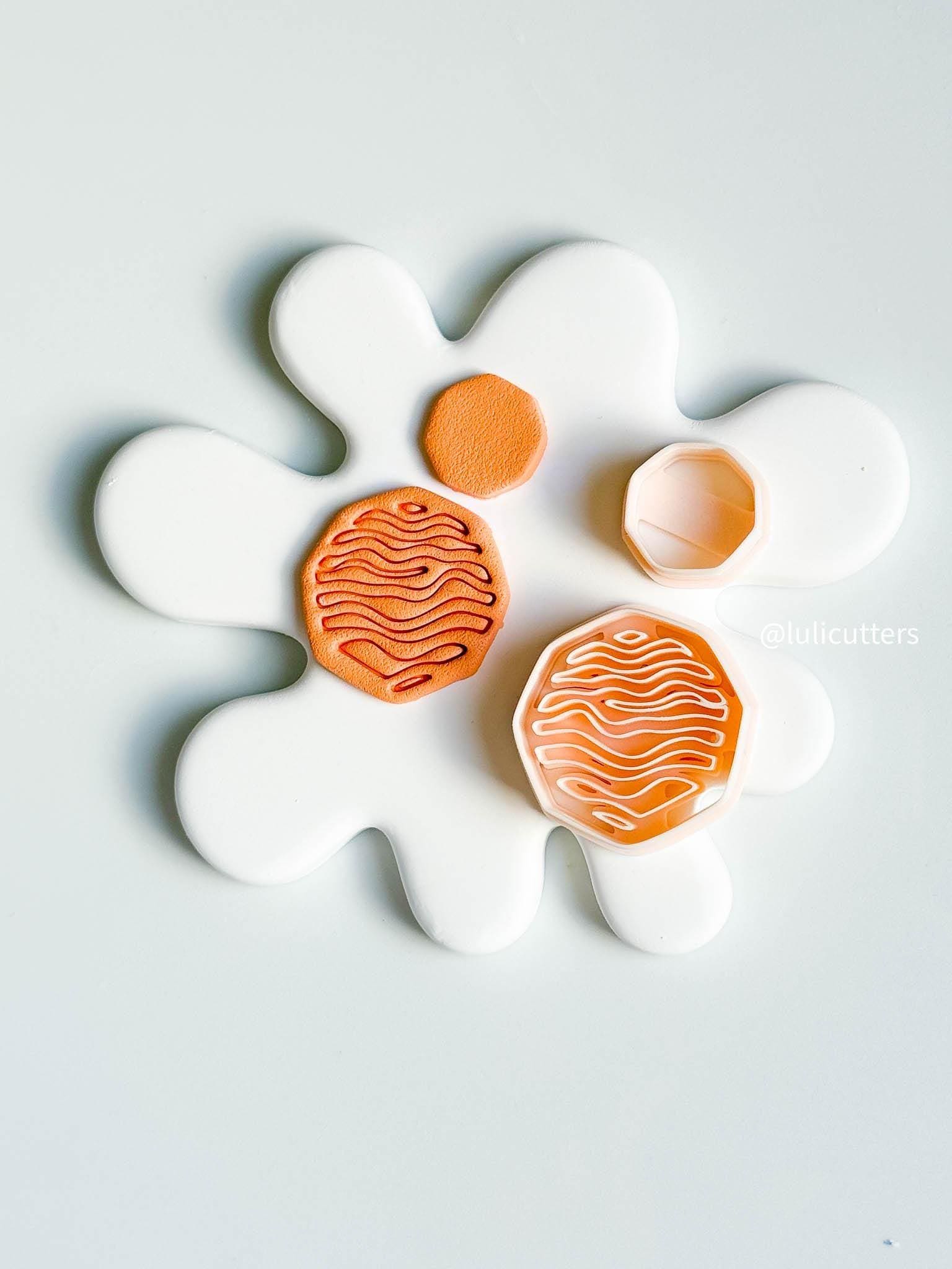 Wavy Line Octagon Clay Cutter Set: Polymer Clay Earring Tool
