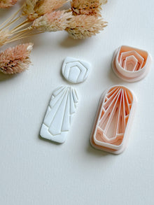 Art Deco Clay Cutter Set: Geometric Jewelry Molds - 34mm Base, 14mm Topper