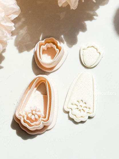 Floral Clay Earring Cutter Set Includes Base Shape + Matching Topper