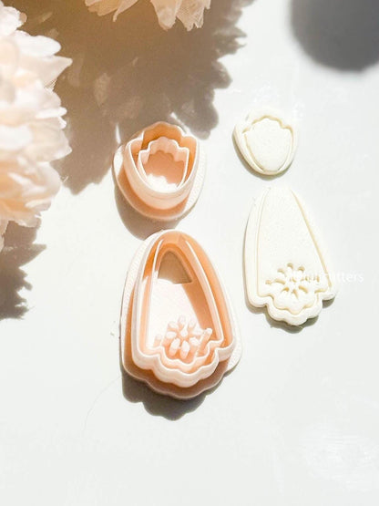 Floral Clay Earring Cutter Set Includes Base Shape + Matching Topper