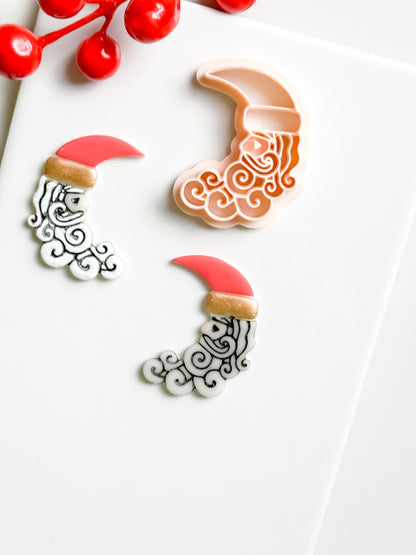 Santa Crescent Moon Clay Cutter – Christmas Polymer Clay Tool with Swirly Beard Design