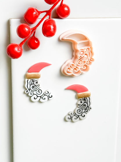 Santa Crescent Moon Clay Cutter – Christmas Polymer Clay Tool with Swirly Beard Design
