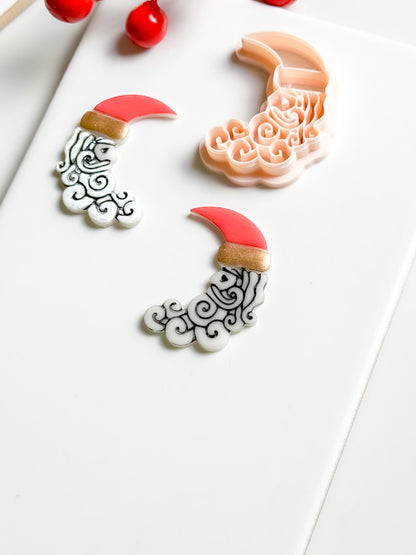 Santa Crescent Moon Clay Cutter – Christmas Polymer Clay Tool with Swirly Beard Design