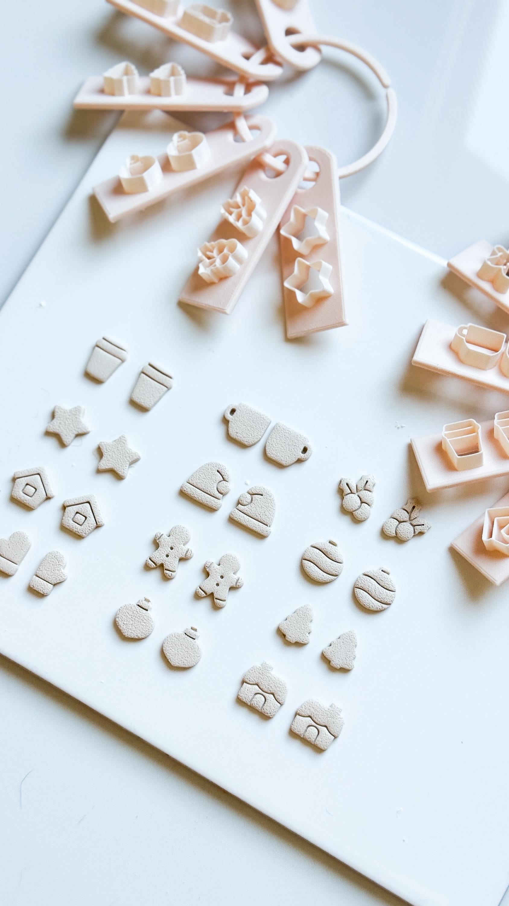 Christmas Mini Clay Cutter Set – Holiday Polymer Clay Stud Shapes: Mug, Star, Tree, Gingerbread