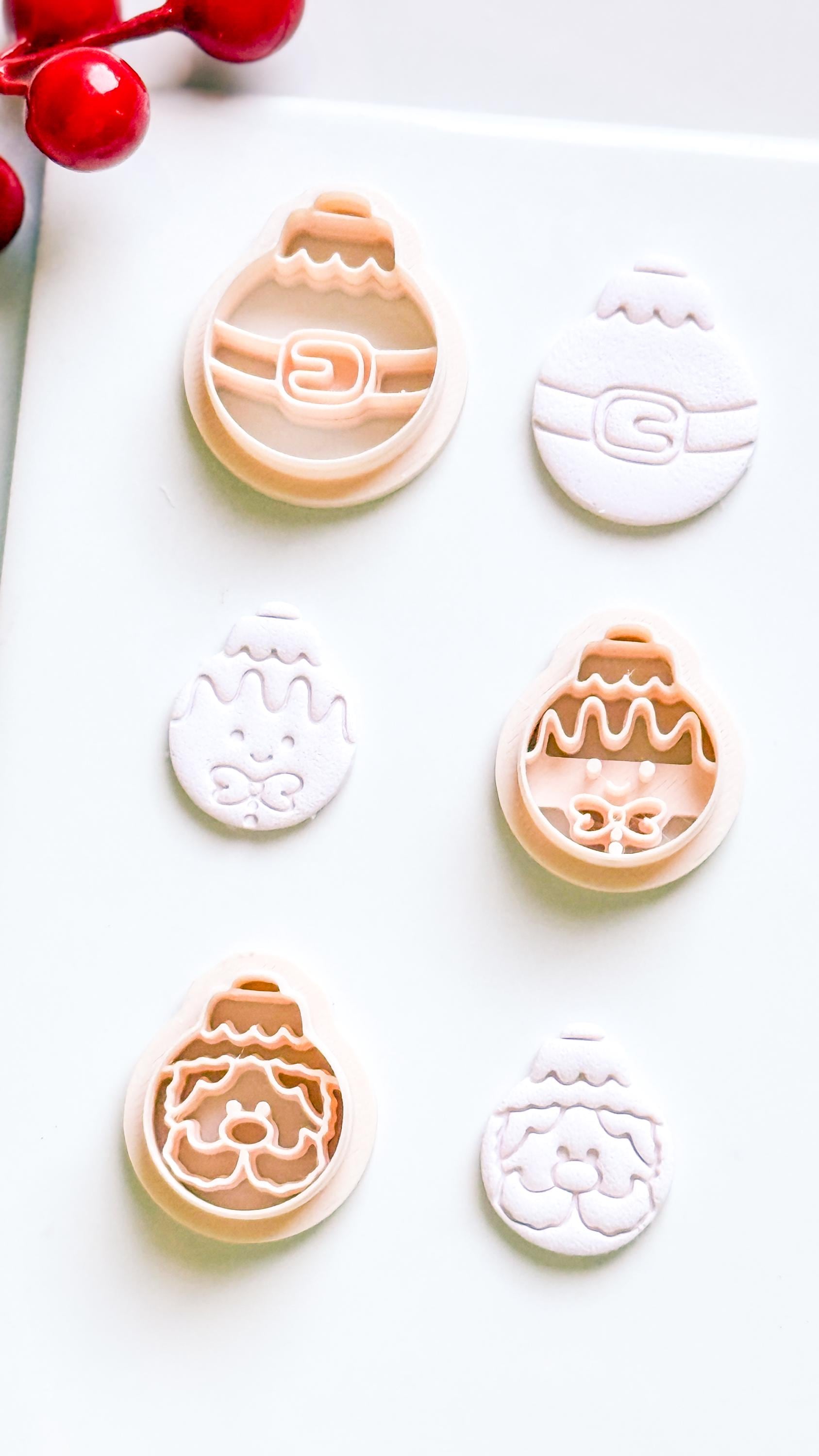 Christmas Ornament Clay Cutter: Santa, Belt, Gingerbread Face Cutters for Polymer Clay