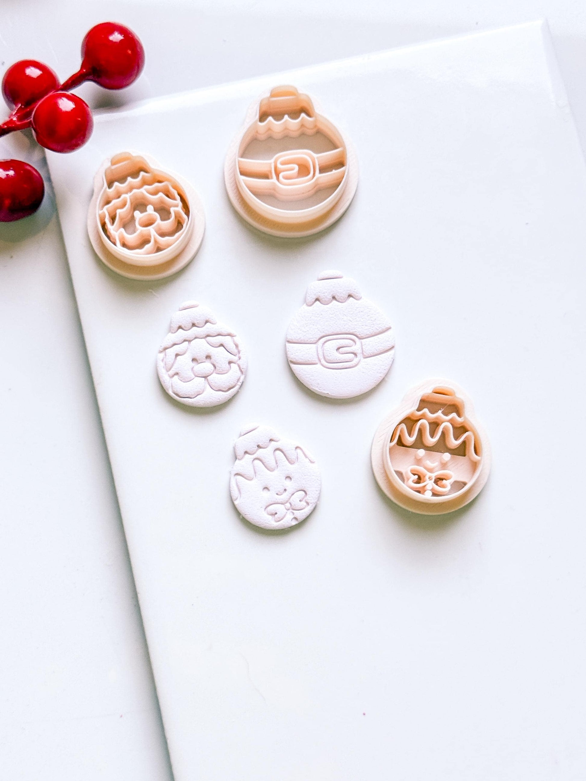 Christmas Ornament Clay Cutter: Santa, Belt, Gingerbread Face Cutters for Polymer Clay