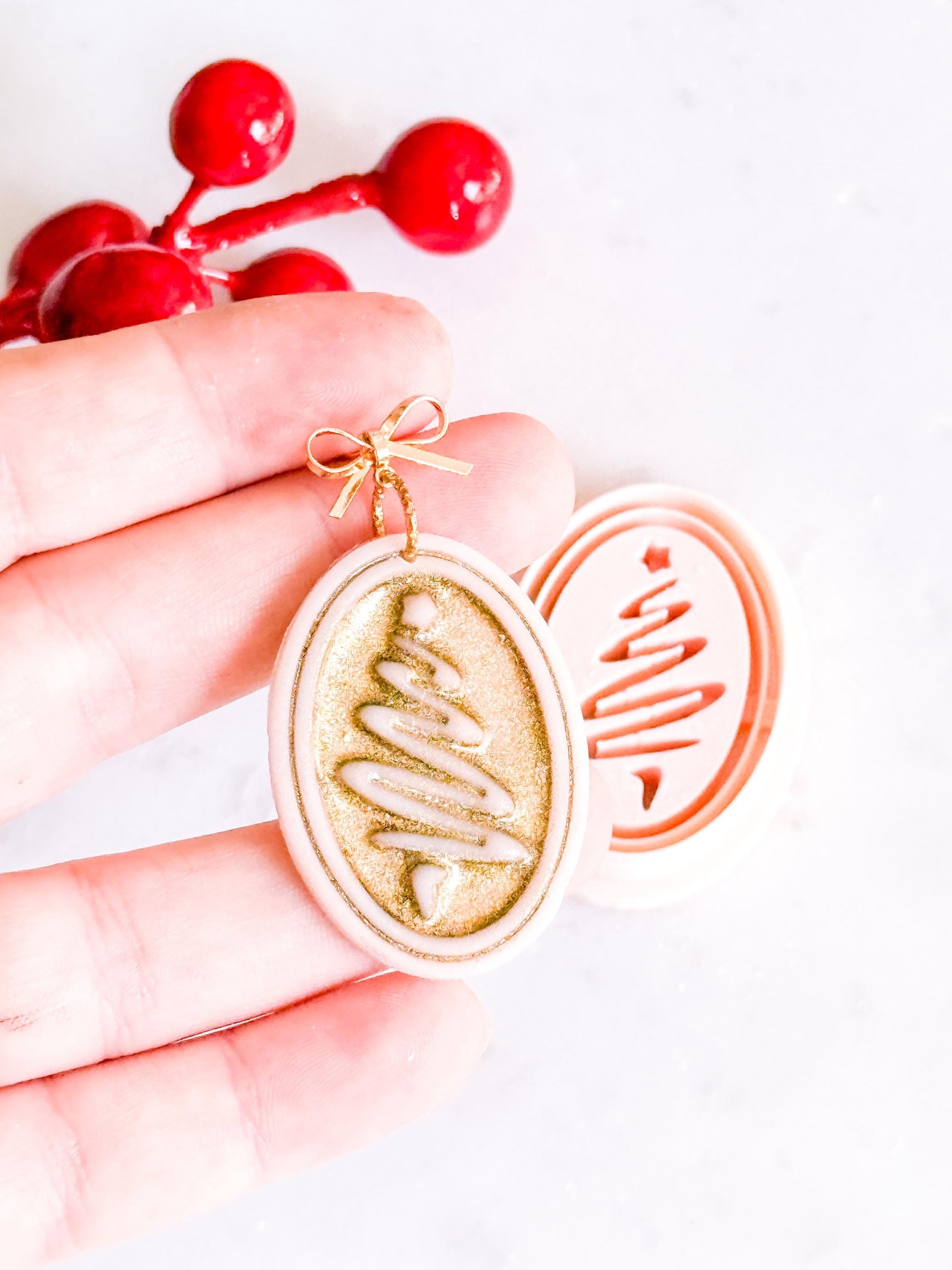 Oval Christmas Tree Clay Cutter: Holiday Earring Design