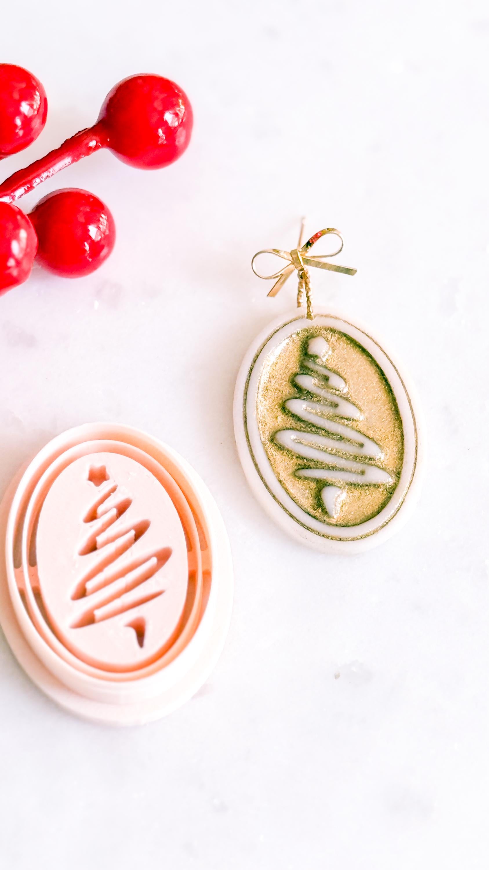 Oval Christmas Tree Clay Cutter: Holiday Earring Design
