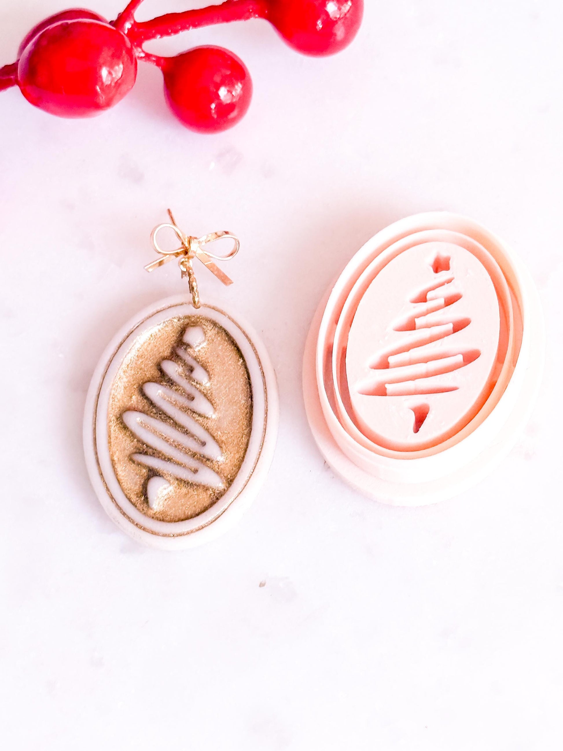 Oval Christmas Tree Clay Cutter: Holiday Earring Design