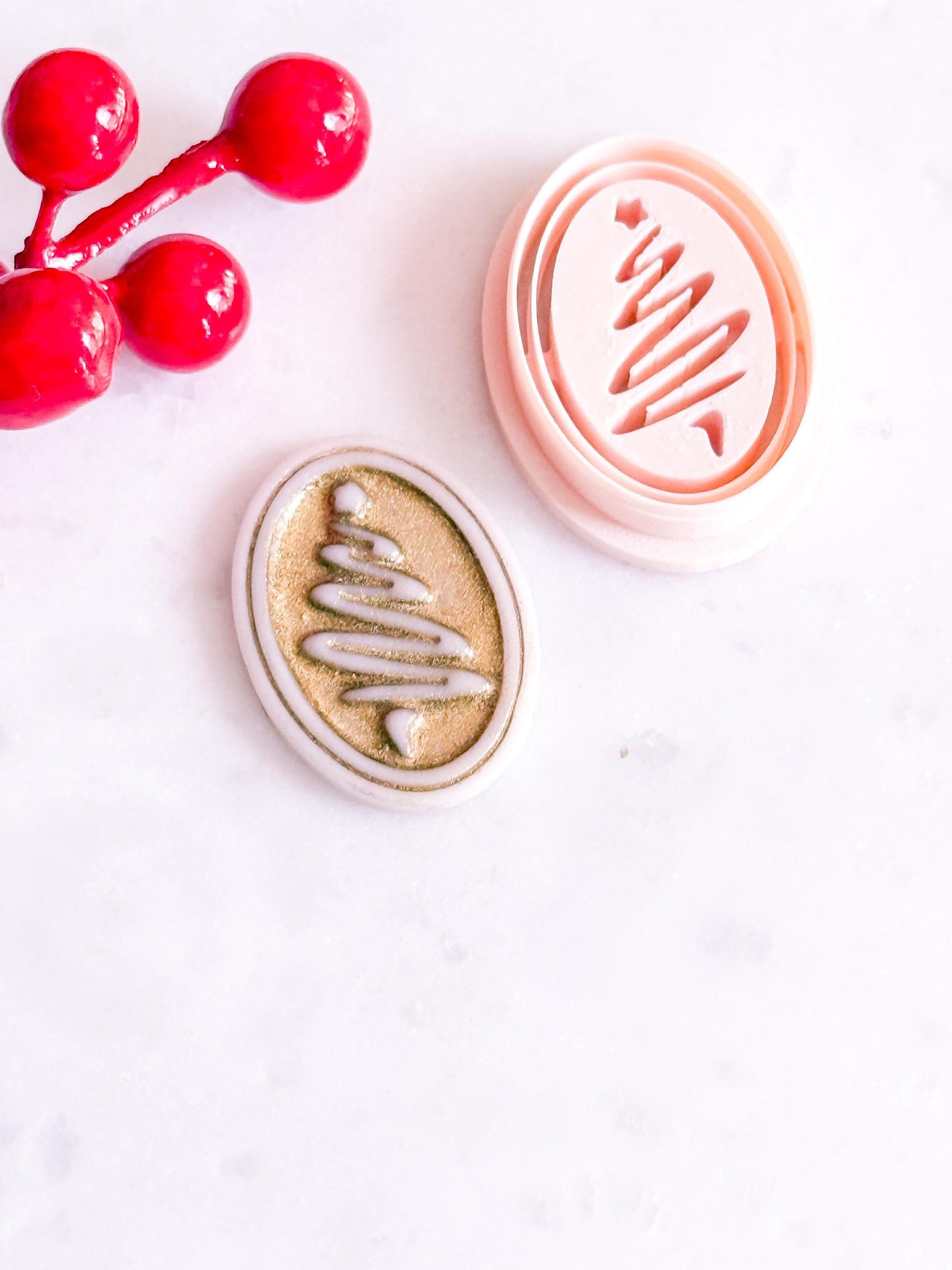Oval Christmas Tree Clay Cutter: Holiday Earring Design