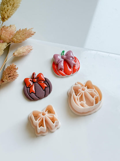 Pumpkin with Bow Clay Cutter: Halloween Polymer Clay Jewelry Mold
