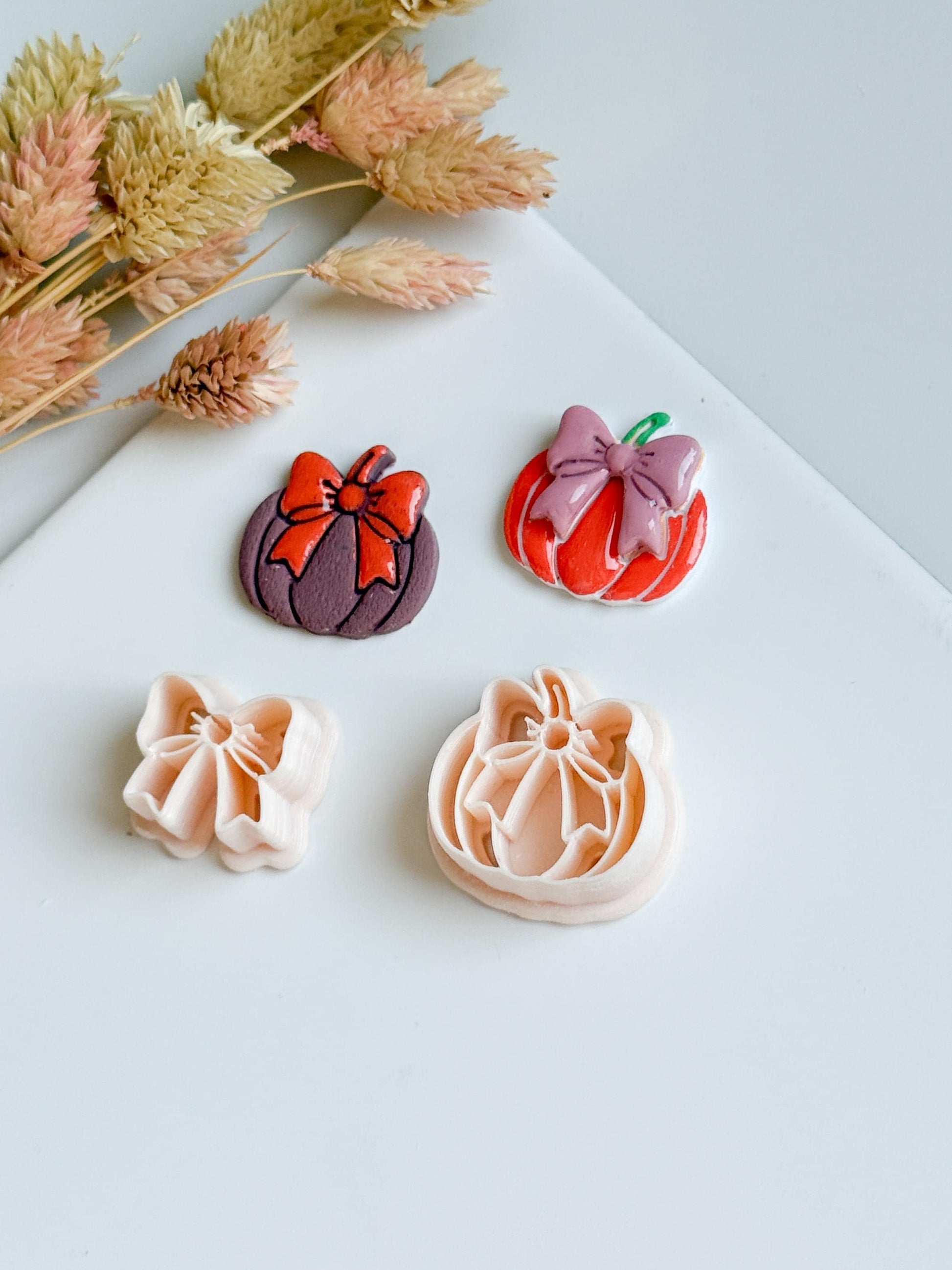 Pumpkin with Bow Clay Cutter: Halloween Polymer Clay Jewelry Mold
