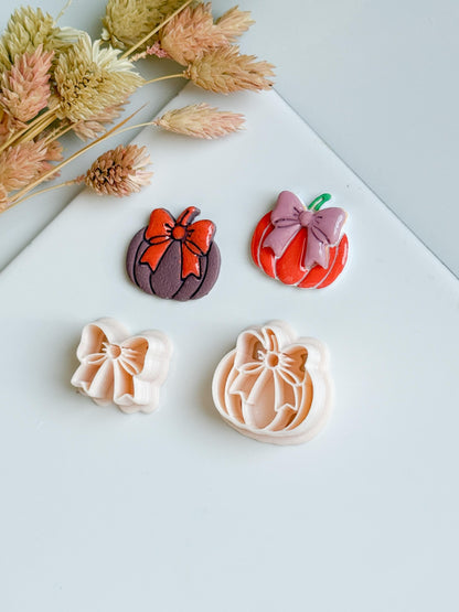 Pumpkin with Bow Clay Cutter: Halloween Polymer Clay Jewelry Mold