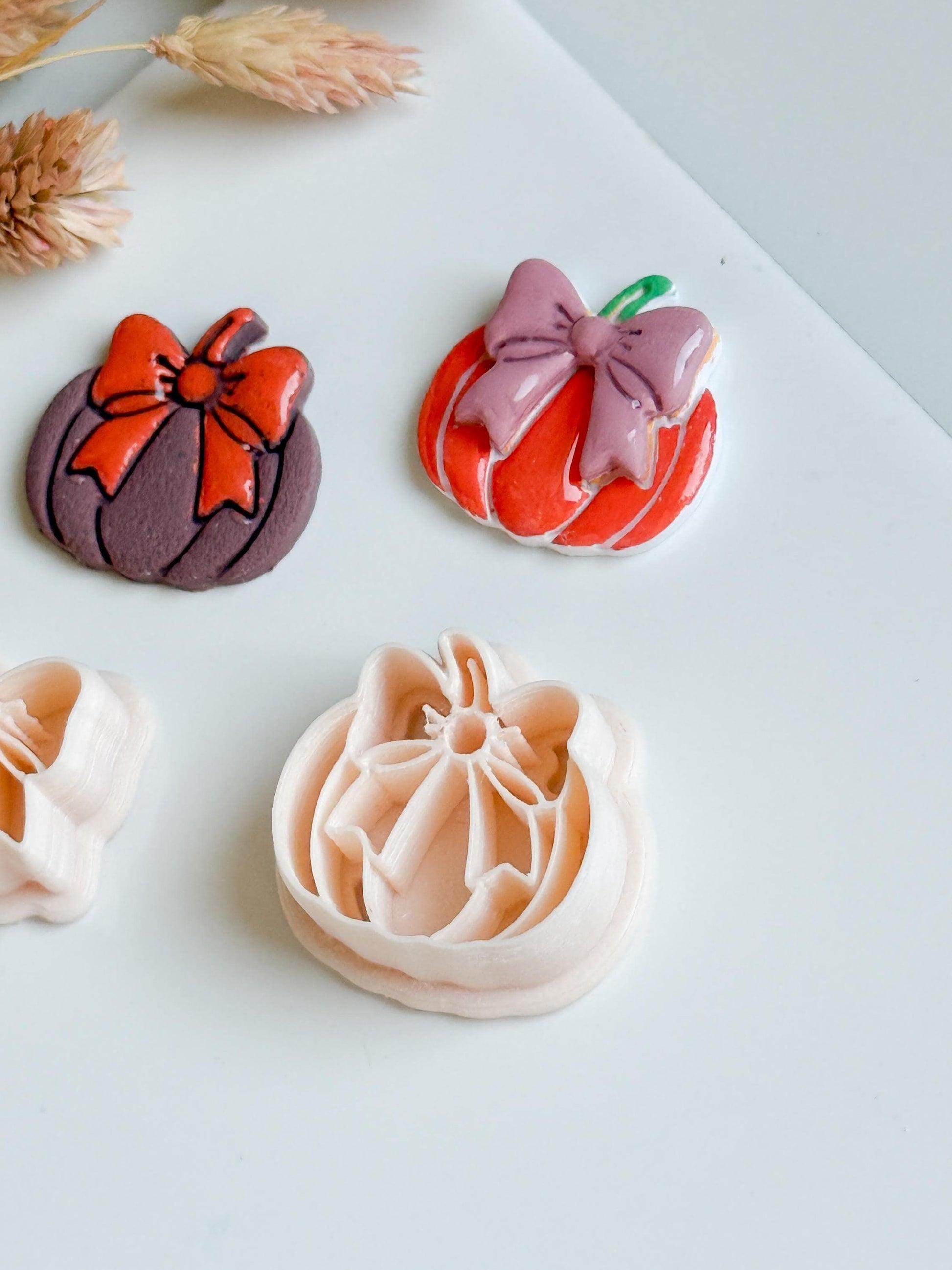 Pumpkin with Bow Clay Cutter: Halloween Polymer Clay Jewelry Mold
