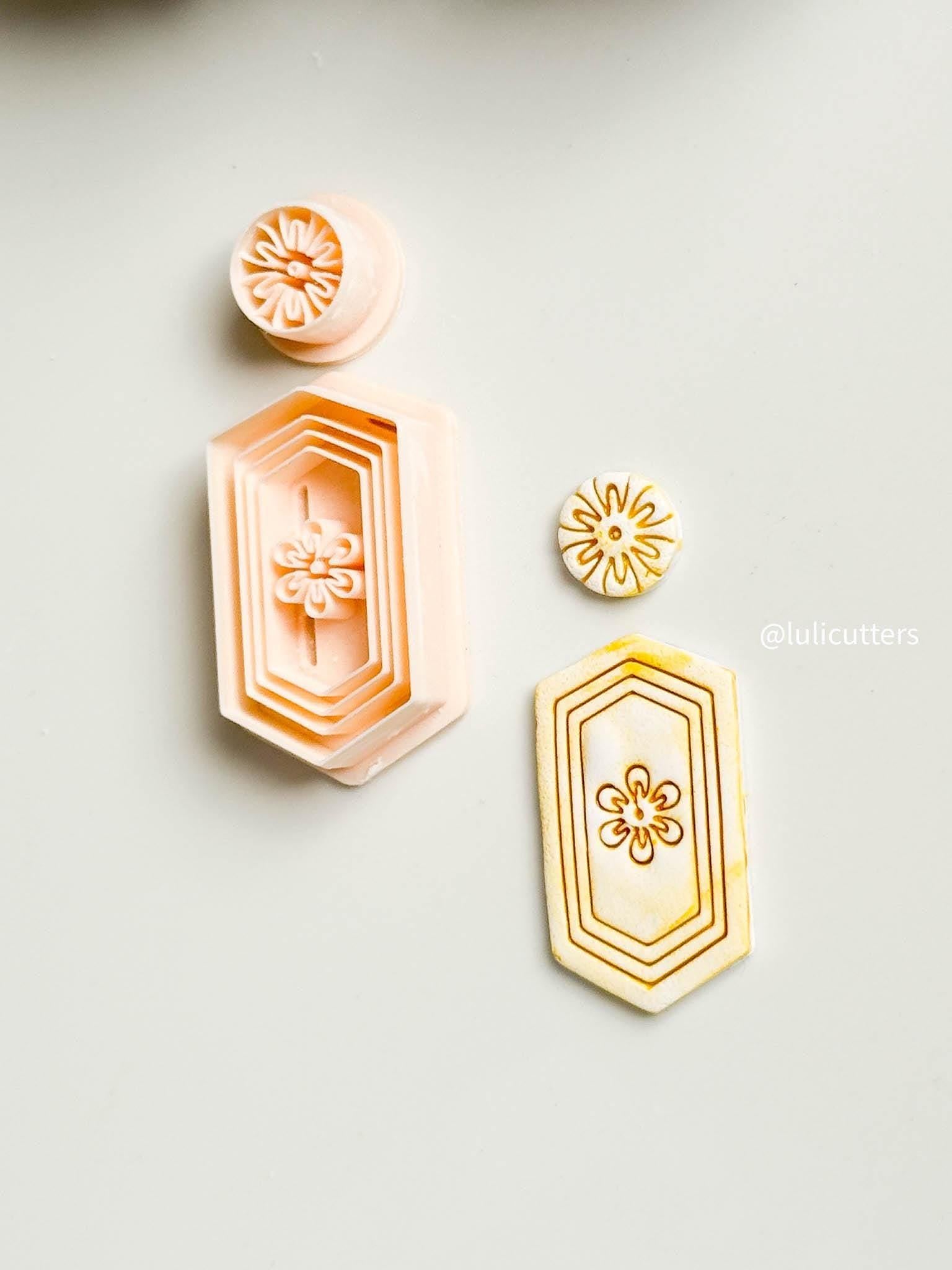Mediterranean Tile Clay Cutter Set Faux Ceramic Floral Frame Design