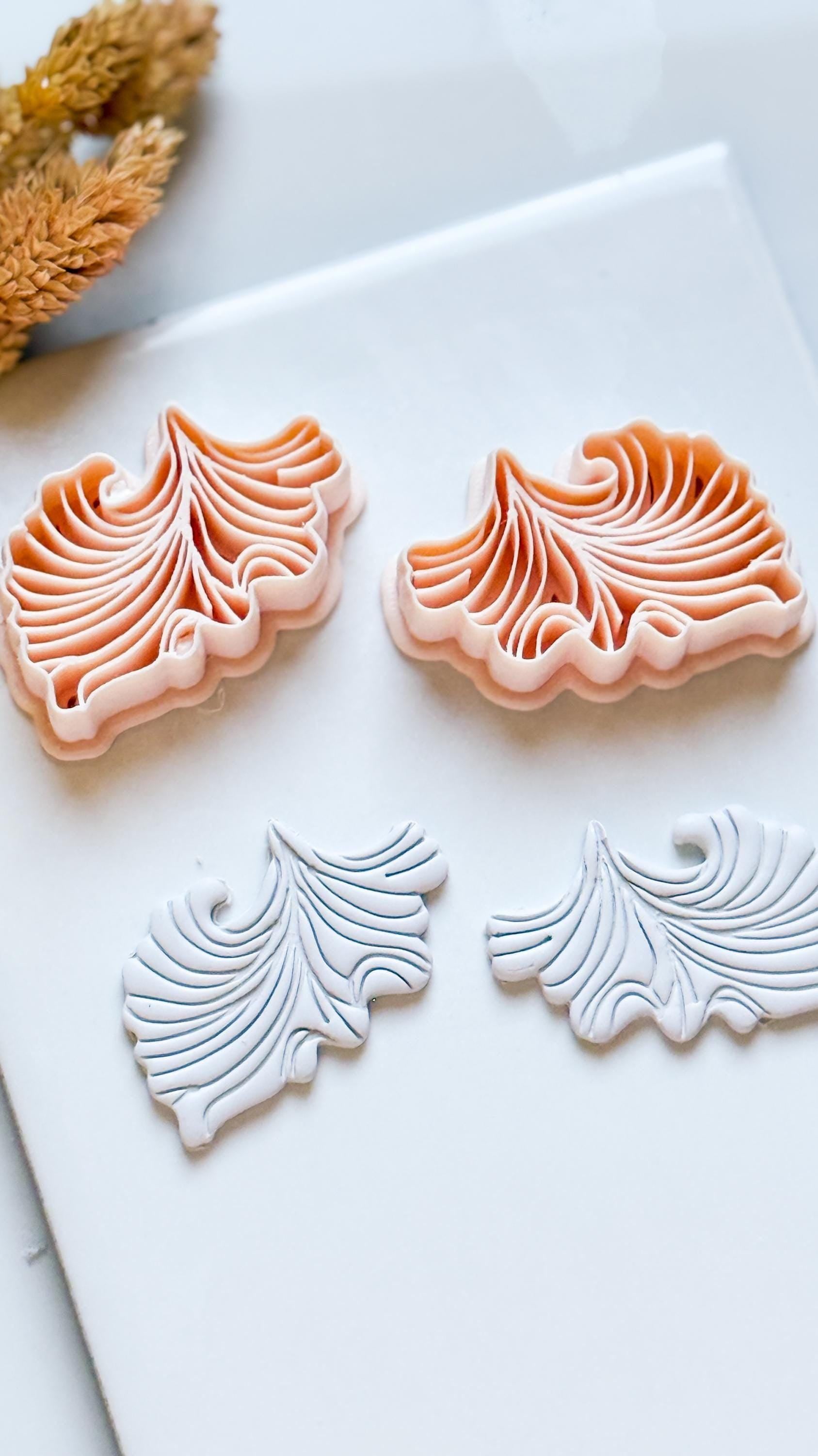 Fan Leaf Polymer Clay Cutter Embossed Botanical Earring Shape