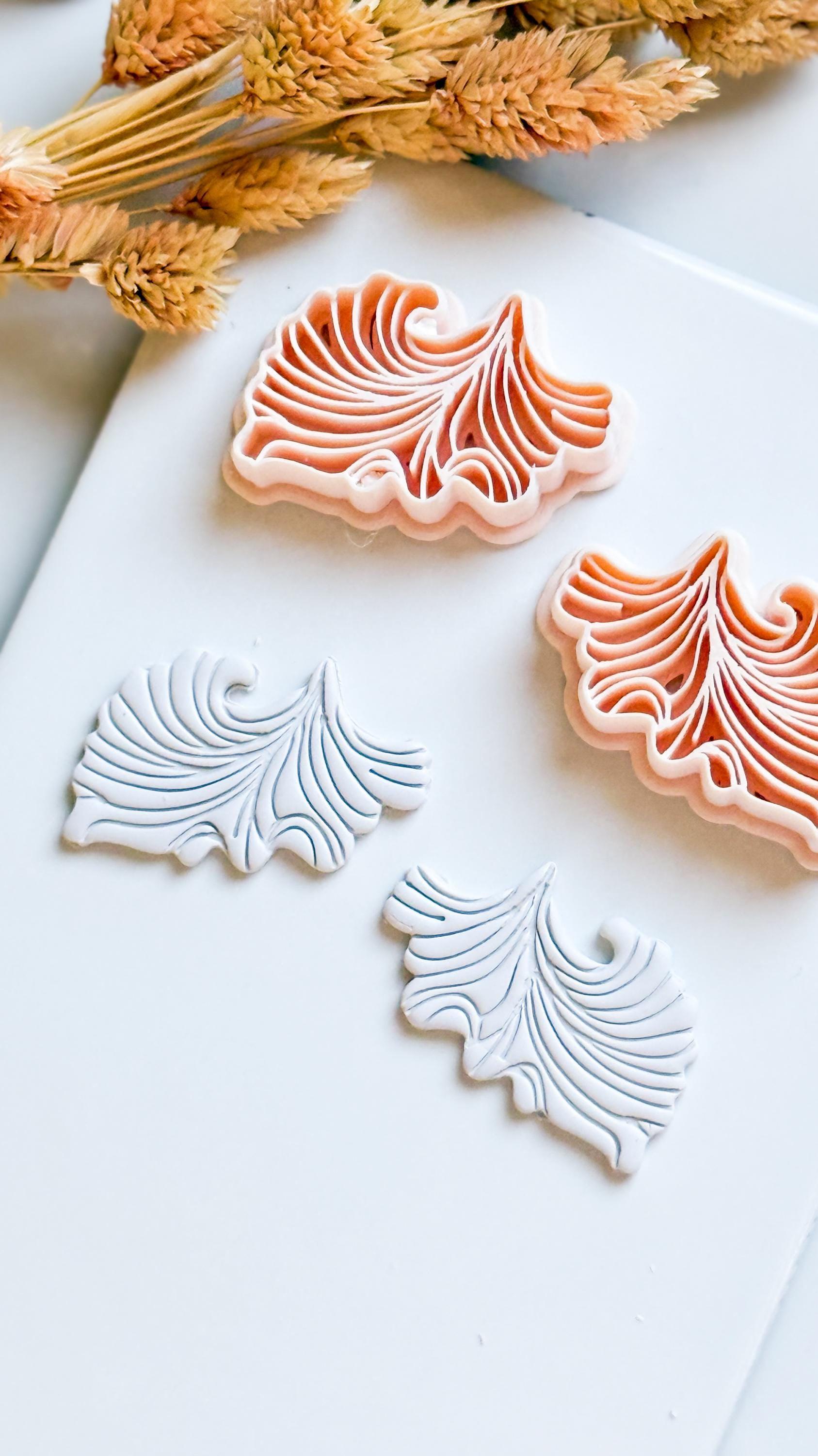 Fan Leaf Polymer Clay Cutter Embossed Botanical Earring Shape