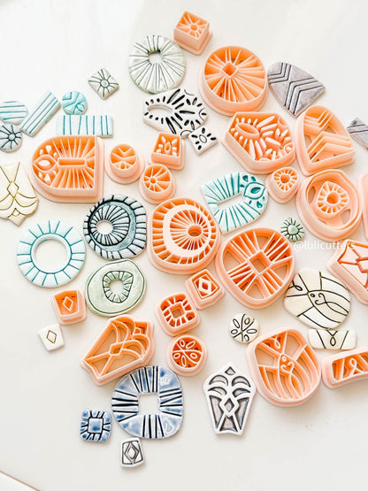 Mediterranean Clay Earring Cutter Set: Folk Pattern Debossed Design