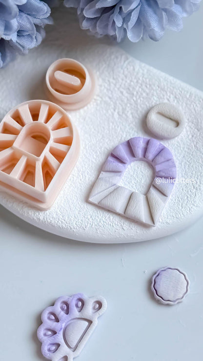 Sunburst Clay Earring Cutter Set Includes U-Shaped Fan Base + Oval Topper
