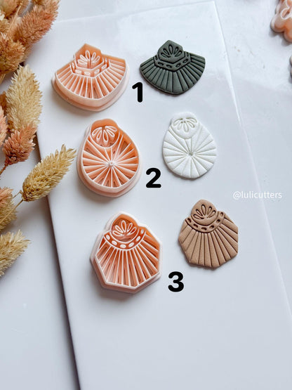 Art Deco Polymer Clay Cutter Set: Geometric Fan Earrings, Deboss Detail