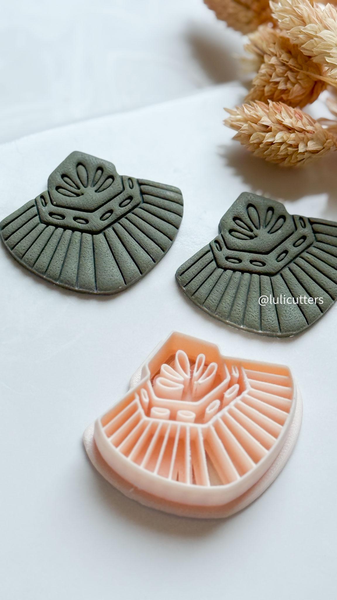 Art Deco Polymer Clay Cutter Set: Geometric Fan Earrings, Deboss Detail