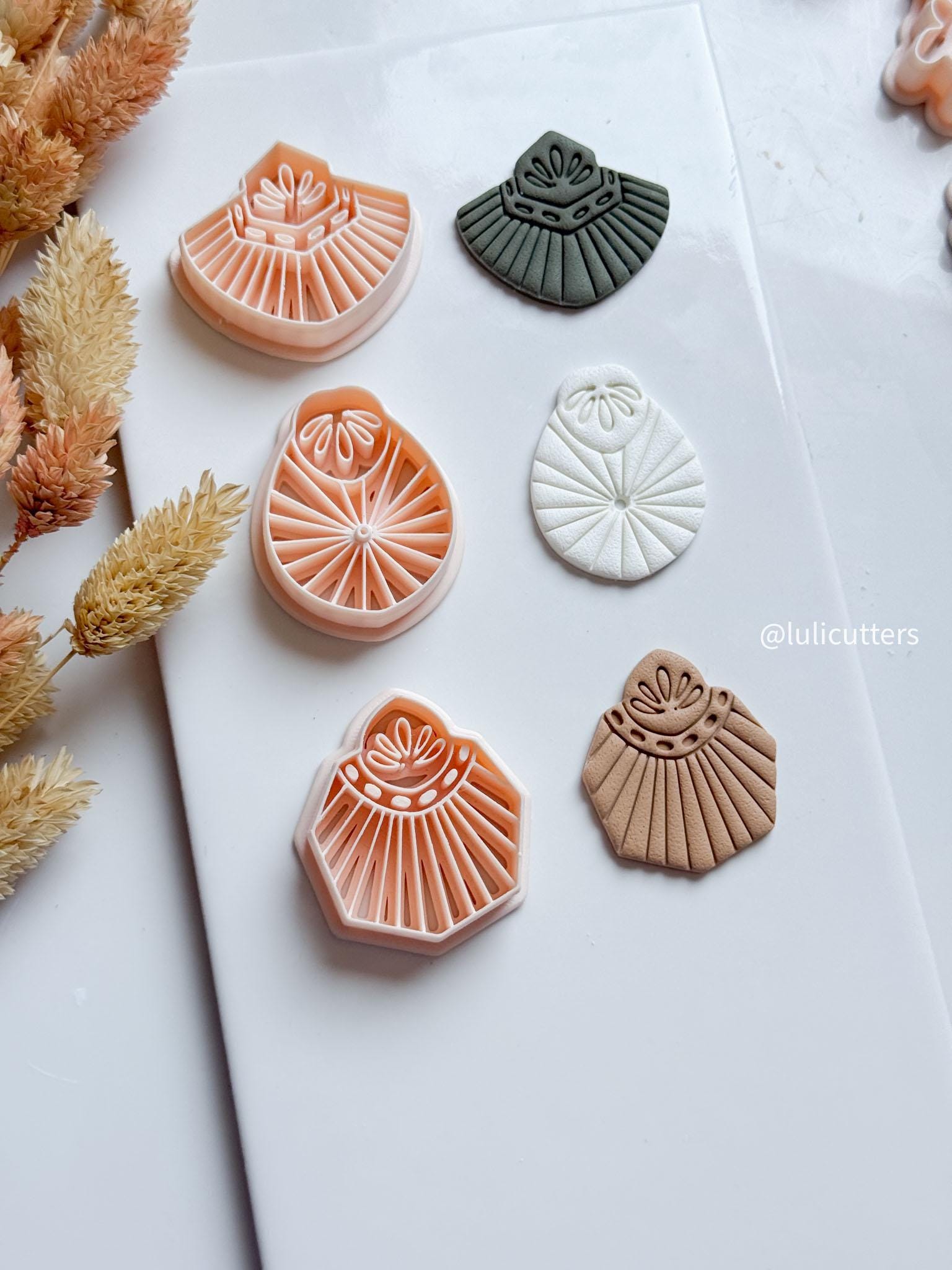 Art Deco Polymer Clay Cutter Set: Geometric Fan Earrings, Deboss Detail