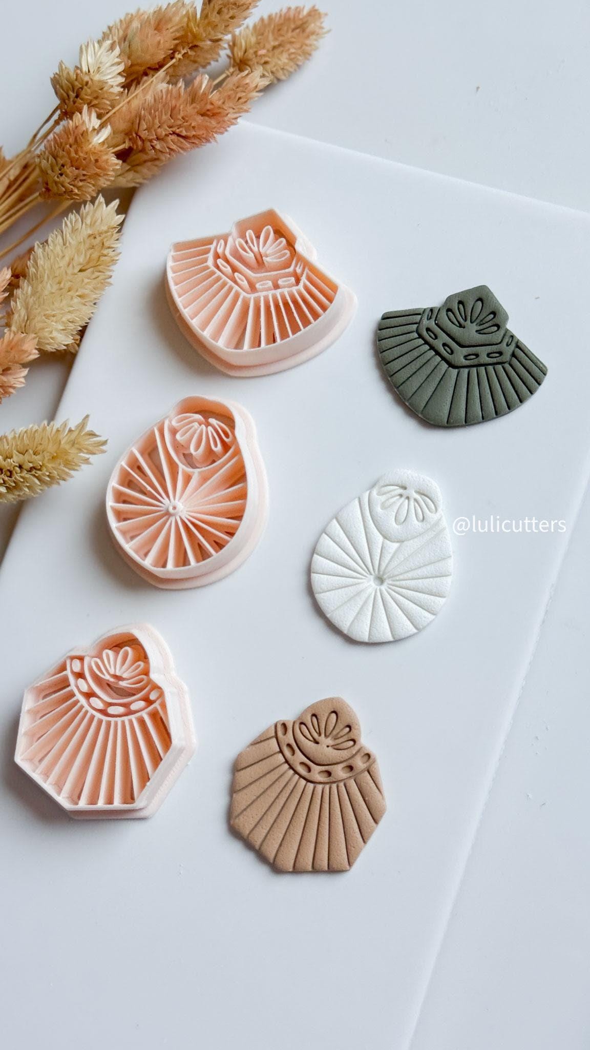 Art Deco Polymer Clay Cutter Set: Geometric Fan Earrings, Deboss Detail