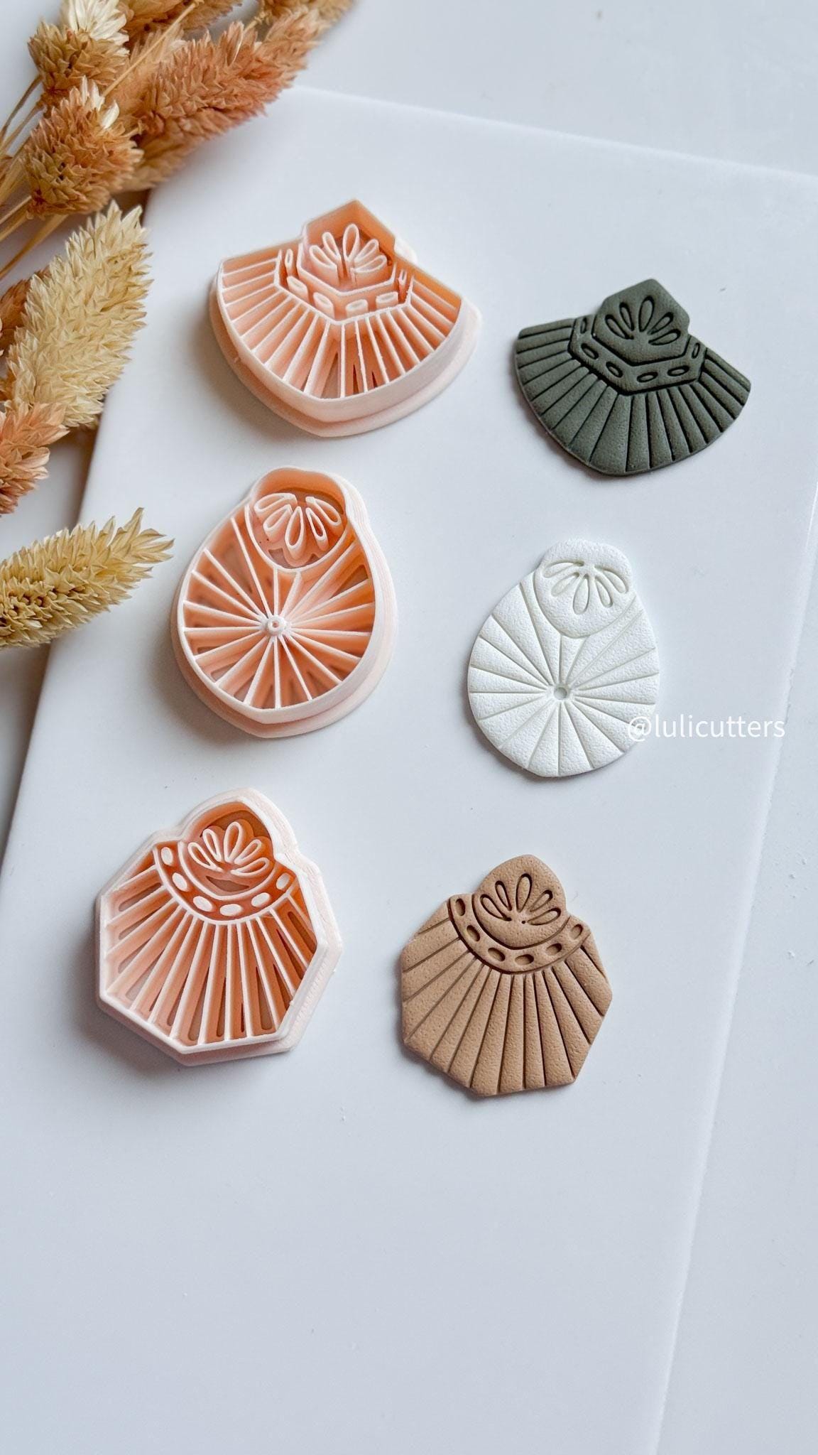 Art Deco Polymer Clay Cutter Set: Geometric Fan Earrings, Deboss Detail