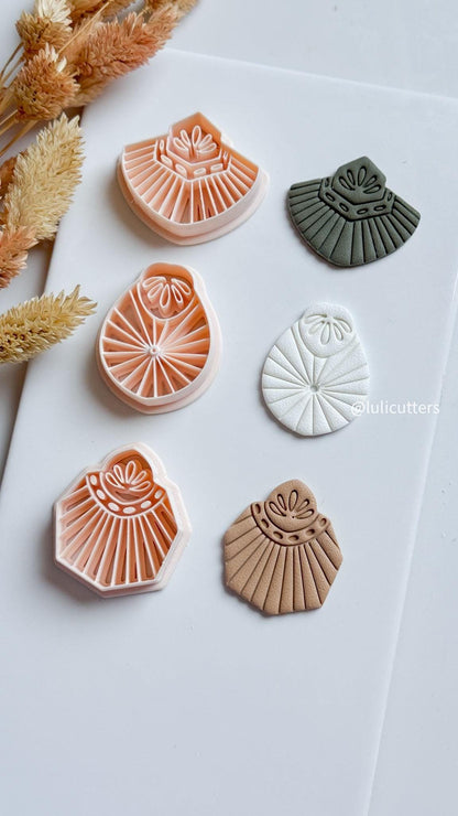 Art Deco Polymer Clay Cutter Set: Geometric Fan Earrings, Deboss Detail