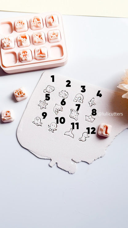 Ocean Micro Clay Cutter Set: 12 Sea Creatures, Mini Earrings & Charms