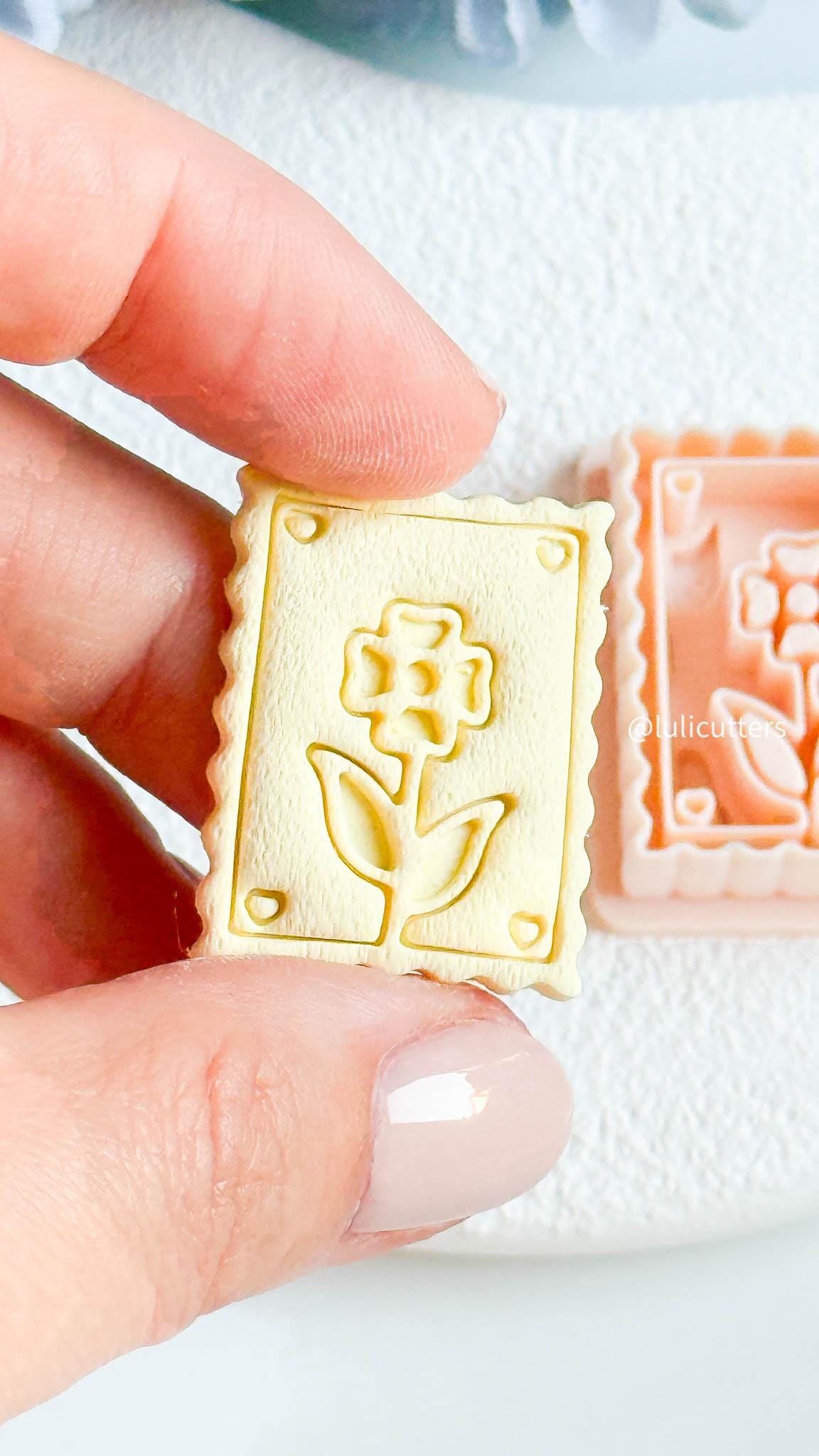 Scalloped Flower Clay Cutter: Postage Stamp Style, Built-In Imprint