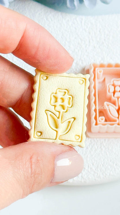 Scalloped Flower Clay Cutter: Postage Stamp Style, Built-In Imprint