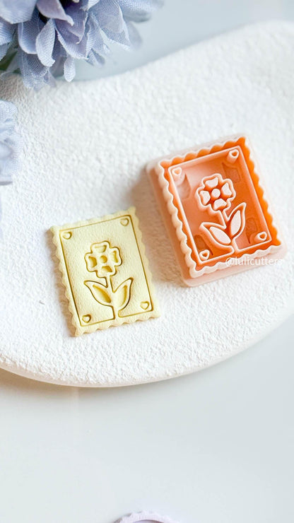 Scalloped Flower Clay Cutter: Postage Stamp Style, Built-In Imprint