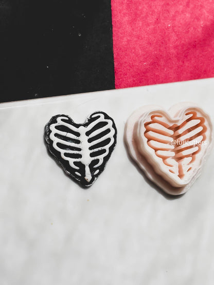 Heart Ribcage Clay Cutter Skeleton Imprint Earring Tool for Spooky Earrings