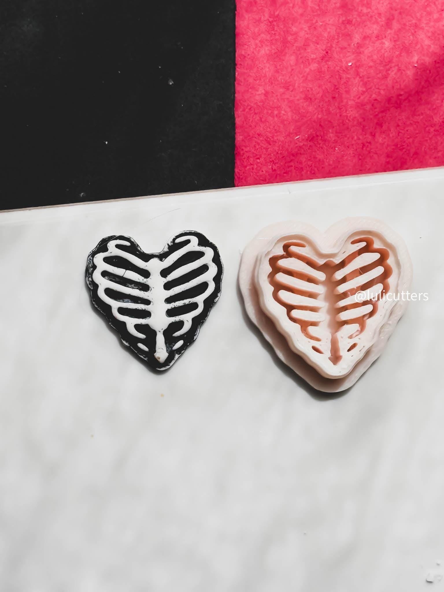 Heart Ribcage Clay Cutter Skeleton Imprint Earring Tool for Spooky Earrings