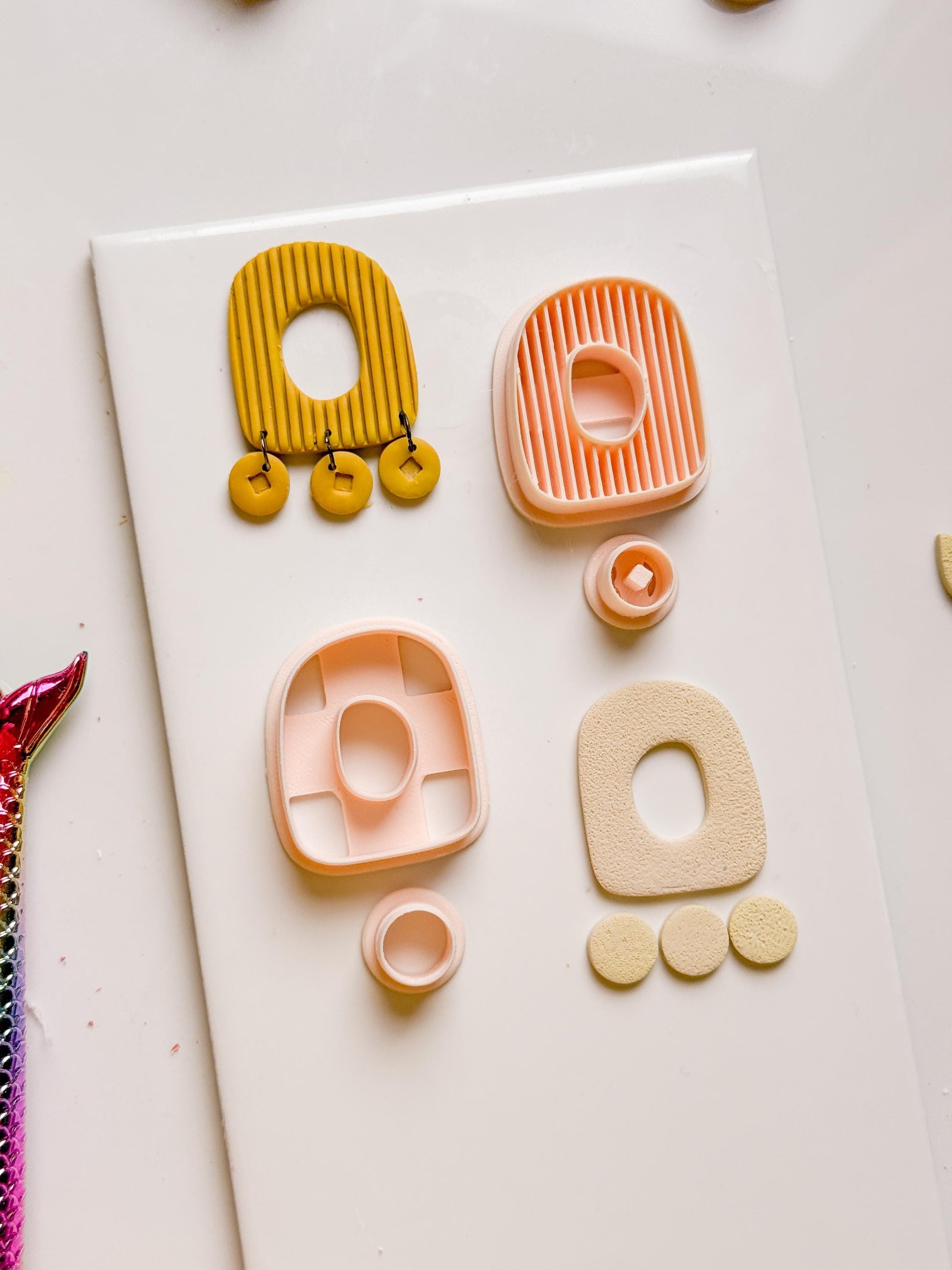 Ribbed Arch Clay Cutter Set: Circle Drop Earring Molds - Majolica Collection