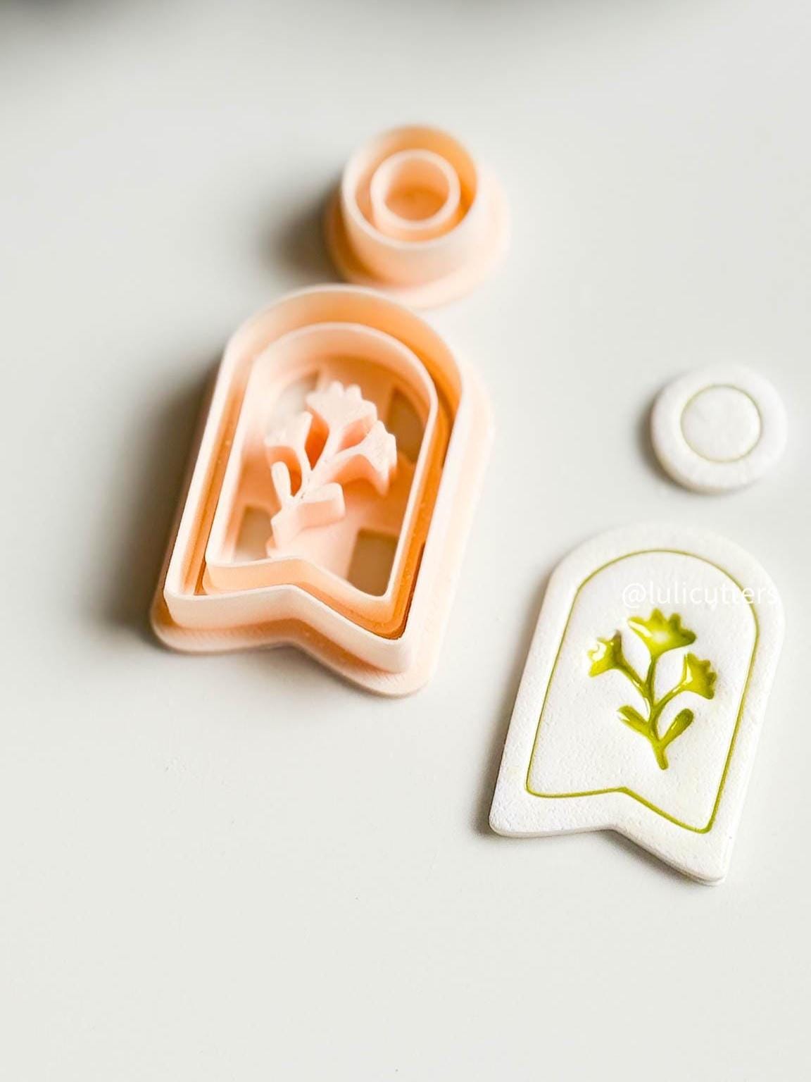 Botanical Arch Clay Earring Cutter Set Includes Flower Frame Base + Circle Topper