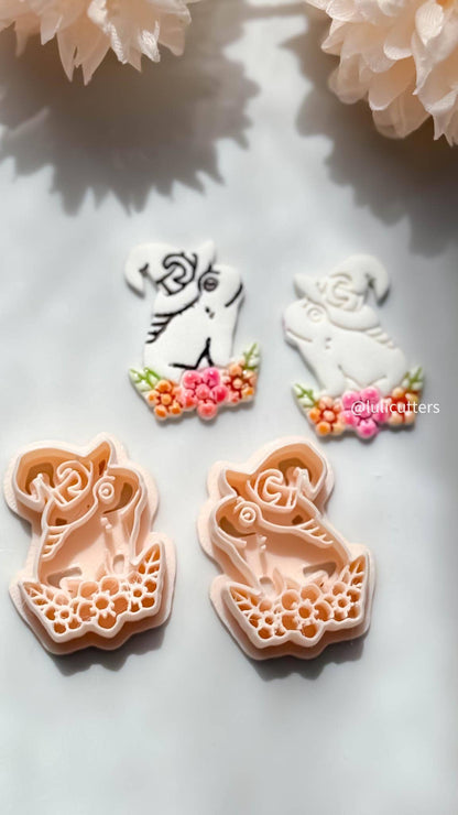 Whimsical Toad Polymer Clay Cutter Set: Floral Frog Witch Hat, Fantasy Jewelry