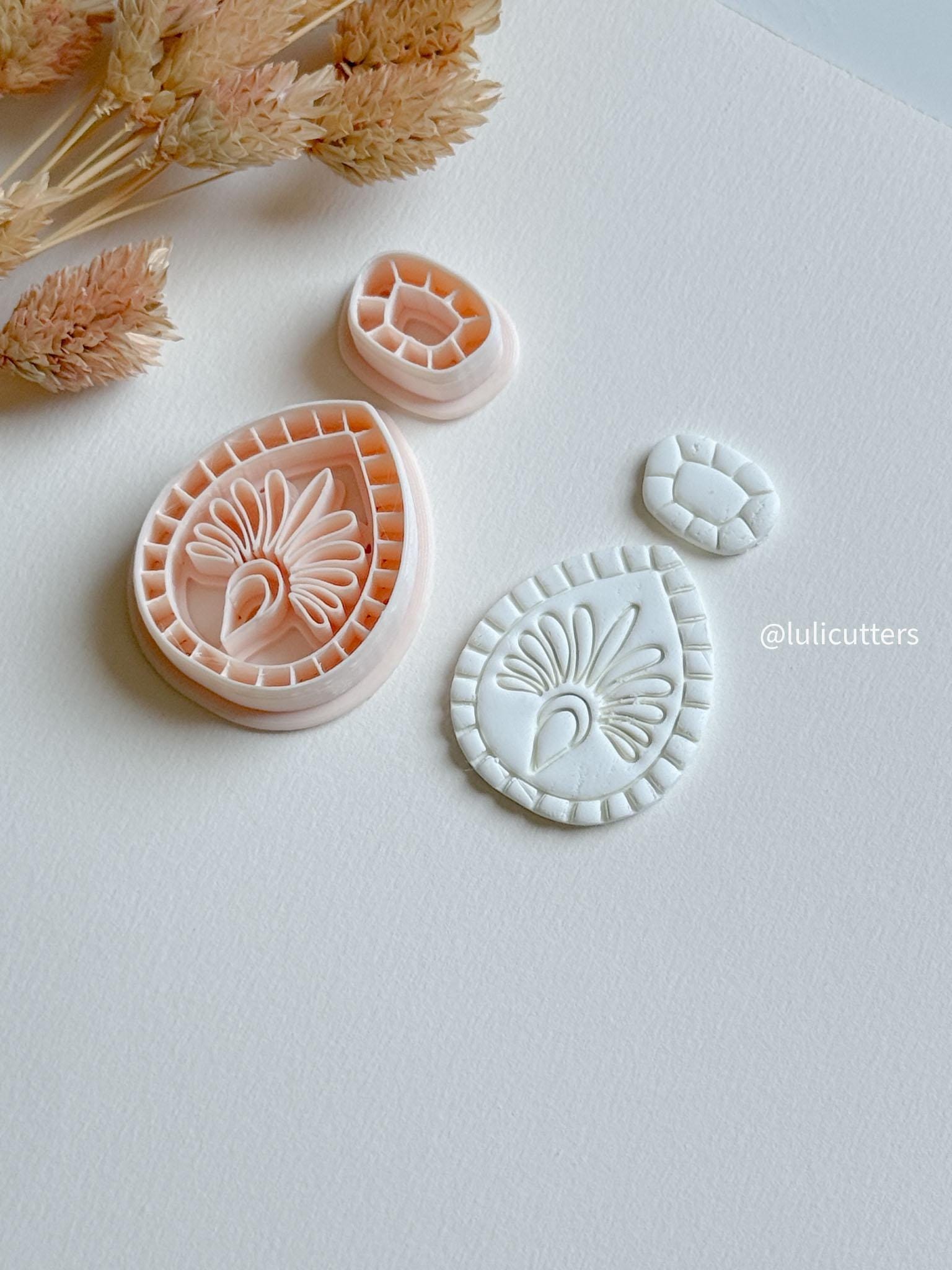 Ornamental Teardrop Clay Earring Cutter Set Includes Base + Fan Motif Topper