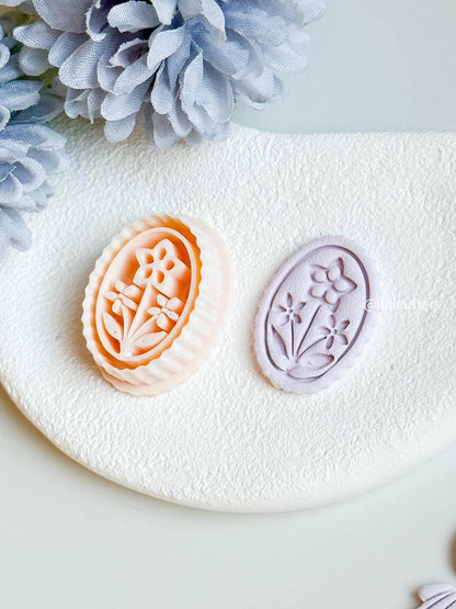 Scalloped Floral Oval Earring Cutter 35 mm Botanical Design with Debossed Details
