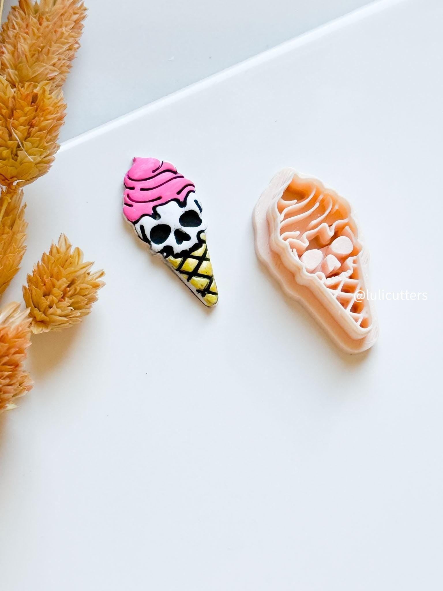 Skull Ice Cream Cone Clay Cutter: Halloween Gothic Jewelry Tool