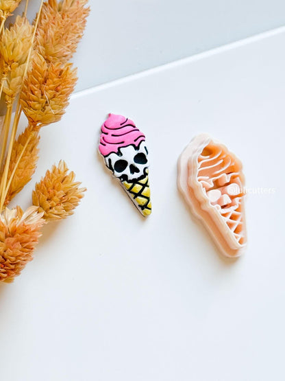 Skull Ice Cream Cone Clay Cutter: Halloween Gothic Jewelry Tool