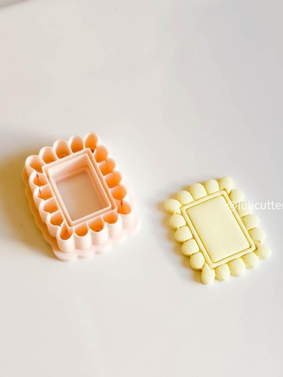 Scalloped Rectangle Clay Earring Cutter Bold Frame Style with Built-In Inner Border