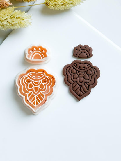 Folk Line Art Clay Earring Cutter Set Includes Base Shape + Topper